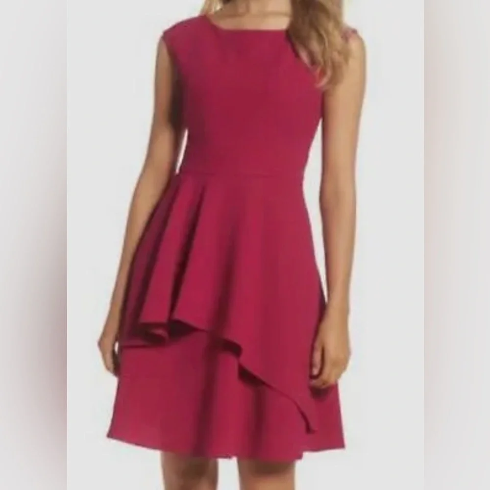 Eliza J Fit & Flare Ruffle Flounce Dress in Magenta - Picture 6 of 6